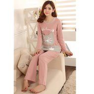 KAKA(TM) Women's Fashion Cartoon Pink Love Pure Cotton Pyjamas Homewear Sleepwear Set Long Sleeve Long Pants -XXL N36