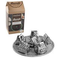 Nordic Ware Cozy Village Cast Aluminum Cake Pan with Double Chocolate Cake Mix