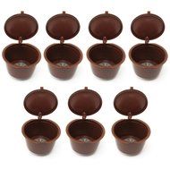 KINGSO 7pcs Reusable Coffee Capsules Cups Coffee Filters Cup Holder with Plastic Spoon for Dolce Gusto N5