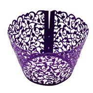PONATIA 50 Vine Filigree Lace Cupcake Wrapper Wraps Liner Wedding Party Cake Decoartion (Pink) N6