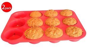 Chichic Set of 2 Silicone Muffin Pan, Cupcake Pan, Cupcake Maker, Cupcake Mold, 100% Food Grade Silicone, BPA... N6