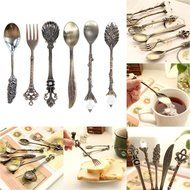 Awakingdemi 6pcs/Set Kitchen Dining Bar Nostalgic Vintage Royal Style Metal Carved Coffee Spoons and Fork for... N5