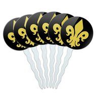 Set of 6 Cupcake Picks Toppers Decoration Symbols - Dollar Sign Gold and Black N8