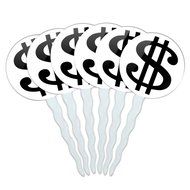 Set of 6 Cupcake Picks Toppers Decoration Symbols - Dollar Sign Gold and Black N9