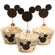 BETOP HOUSE Set of 1 Dozen Mickey Mouse Minnie Cupcake Mufiin Wrappers Toppers Kit for Kids Birthday Party Baby...