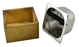 Expresso Stainless Steel Knock Box Set with Wood Holder N4