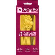 Plastic Silverware Set for 8 Guests, Yellow, 24 Pieces