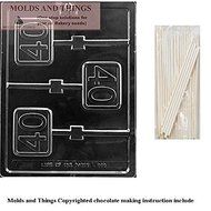 Number 40th Square Lolly Chocolate Candy Mold With &copy; Candy Making Instruction - with 25 sticks