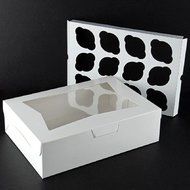 Pack of 10 White Cupcake Box with Window holds 12 INSERTS Included N3