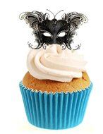 Novelty Masquerade Mask Black 12 Edible Stand up wafer paper cake toppers (5 - 10 BUSINESS DAYS DELIVERY FROM...
