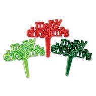 Oasis Supply Merry Christmas Pearlized Cupcake/Cake Decorating Picks, 2-Inch, Red/Green, Set of 12