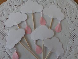 Cloud and Raindrop Cupcake Toppers - Baby Shower Food Picks - Baby Girl Shower Party Picks - Appetizer Picks -...