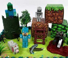 MINECRAFT 14 Piece Birthday CAKE Topper Set Featuring Random Minecraft Figures and Decorative Themed Accessories...