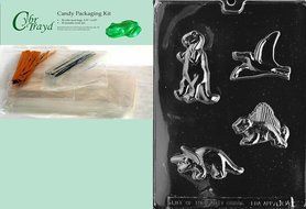 Cybrtrayd MdK50-A104 Four Dinos Animal Chocolate Candy Mold with Packaging Kit