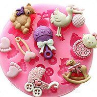 HengYuan Pink Mini Silicone Sugar, Fondant and Cake Mold, Baby Shower Theme