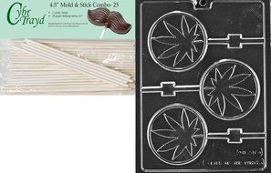 Cybrtrayd 45St25-M237 Marijuana Lolly Miscellaneous Chocolate Candy Mold with 25 Cybrtrayd 4.5-Inch Lollipop Sticks