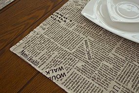 Fashion linen fabric placemat heat insulation mat dining table mat coasters 32x45cm newspaper printing N5