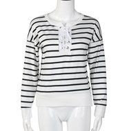 Women&#039;s Blouse,Laimeng Casual Long Sleeve Knitted Bandage Striped Sweaters T-Shirt Blouse (XL, White) N4