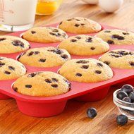 OvenArt Bakeware Silicone 12-Cup Muffin Pan, Red