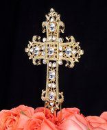 LOVENJOY Gift Box Pack Cross Rhinestone Crystal Gold Cake Decoration Topper for Wedding Religious Baptism Christening... N2
