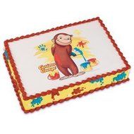 1 X Cute Curious George Monkey Edible Cake Image Topper