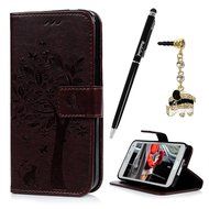 S5 Case,Samsung Galaxy S5 Case (i9600) - Wallet Embossed Flower Tree PU Leather Soft TPU Inner Cover with Magnetic... N9