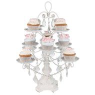 'Madeleine Collection' 12 Piece Cupcake Stand, Dessert Display Tower with Crystal Dangles (White) N10