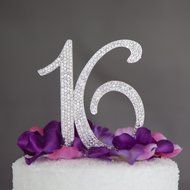16 Cake Topper 16th Birthday Party Supplies Crystal Rhinestone Decoration (Gold)