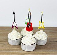 Yunko Set of 24 Cake Cupcake Decorative Cupcake Topper for Kids Birthday Party Themed Party Baby Shower (Guitar)