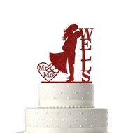Sugar Yeti Made In USA Personalized Wedding Cake Topper Love Groom Kissing Bride #15 Gold Mirror