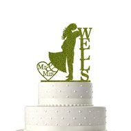 Sugar Yeti Made In USA Personalized Wedding Cake Topper Love Groom Kissing Bride #15 Gold Mirror N5