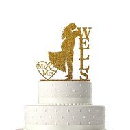 Sugar Yeti Made In USA Personalized Wedding Cake Topper Love Groom Kissing Bride #15 Gold Mirror N6