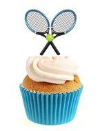 Novelty Tennis Rackets and Ball 12 Edible Stand up wafer paper cake toppers (5 - 10 BUSINESS DAYS DELIVERY FROM...