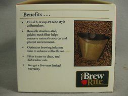 Permanent #4 Cone Replacement Gold Coffee Filter 8 / 10 / 12 Cup Fits Braun / Cuisinart / Mr Coffee (Universal) N2