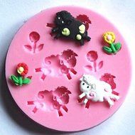 Y&amp;XL&amp;H Sheep and Flowers Fondant Cake Silicone Mold Cake Decoration Tools,L7.7cmW7.7cmH1cm N2