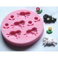 Y&amp;XL&amp;H Sheep and Flowers Fondant Cake Silicone Mold Cake Decoration Tools,L7.7cmW7.7cmH1cm N3
