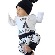 Clothes Set ,BeautyVan Newborn Infant Clothes Baby Print Tops Romper+ Geometry Pants Hat Outfits Set (12M, White)