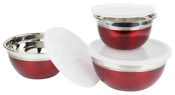 Home Basics 3PC Mixing Bowl Set with Lids, Red