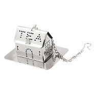 uxcell&reg; Mini Tray House Shaped Infuser Tea Ball Set Silver Tone