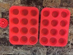 OG Silicone Muffin Pan Cupcake Pan (Set of 2) Plus Bonus Silicone Collapsible Funnel Foldable Funnel , Nonstick...
