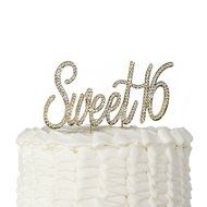 16 Cake Topper 16th Birthday Party Supplies Crystal Rhinestone Decoration (Gold) N5