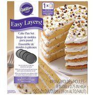 Wilton Easy Layers 4-Piece 8&quot; Round Non-Stick Cake Pans Set w/ Tasty Recipes N2
