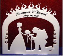 Flaming Fireman Engraved Firefighter Cake TOPPER names and date FREE !