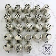 25 PIECE Russian Icing Piping Tips | COMPLETE Set | BONUS Coupler &amp; Reusable Silicone Pastry Bag | Cake/Cupcake... N3