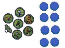 24 Skylanders Cupcake Decoration Topper Rings with 24 Bright Bluebaking Cups