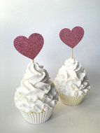 DOOXOO Pink glitter heart cupcake toppers food picks canap&eacute;s Idesl for birthdays Christenings anniversaries weddings...