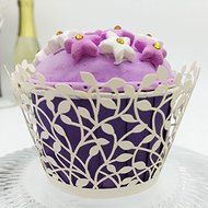Cupcake Wrappers White Shimmering Decorative Vine Lace Liner for Weddings Party Birthday or any Special Event... N3