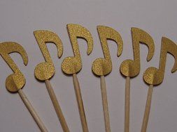 Small Gold Metallic Shimmer Music Note Cupcake Toppers - Food Picks - Party Picks - Appetizer Picks (Set of 24)