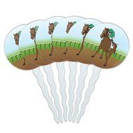 Set of 6 Cupcake Picks Toppers Decoration Gambling Track Cards Poker - Horse Racing Race Jockey N7