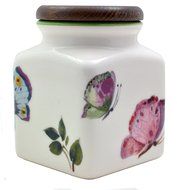 Abbiamo Tutto Butterfly Canister with Wood Lid, 6-Inch by 6-Inch by 4.5-Inch